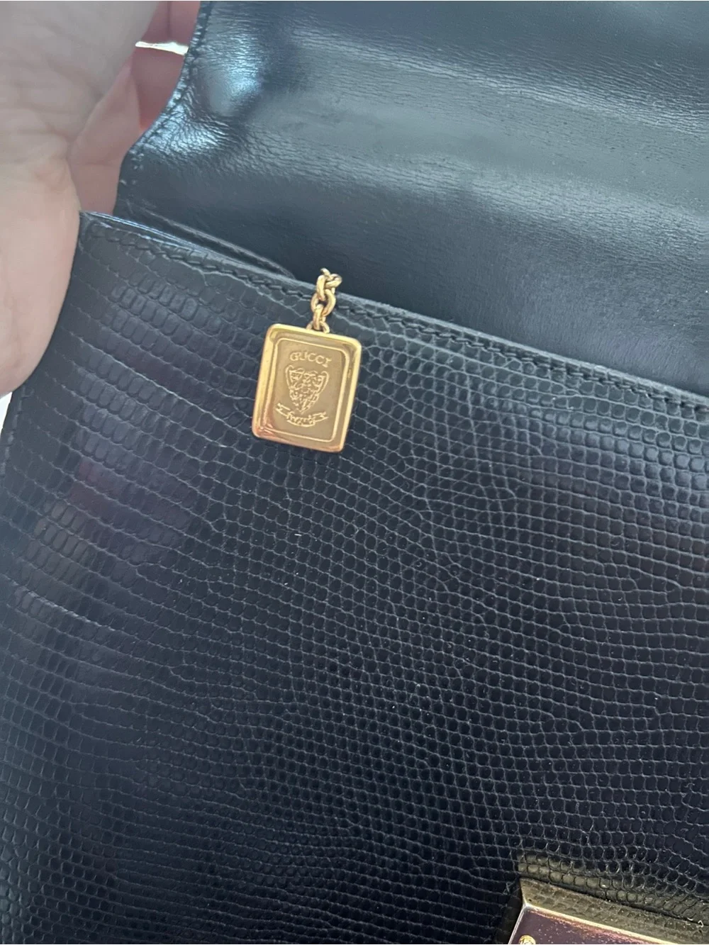 Vintage Gucci Lady Lock lizard skin in Black